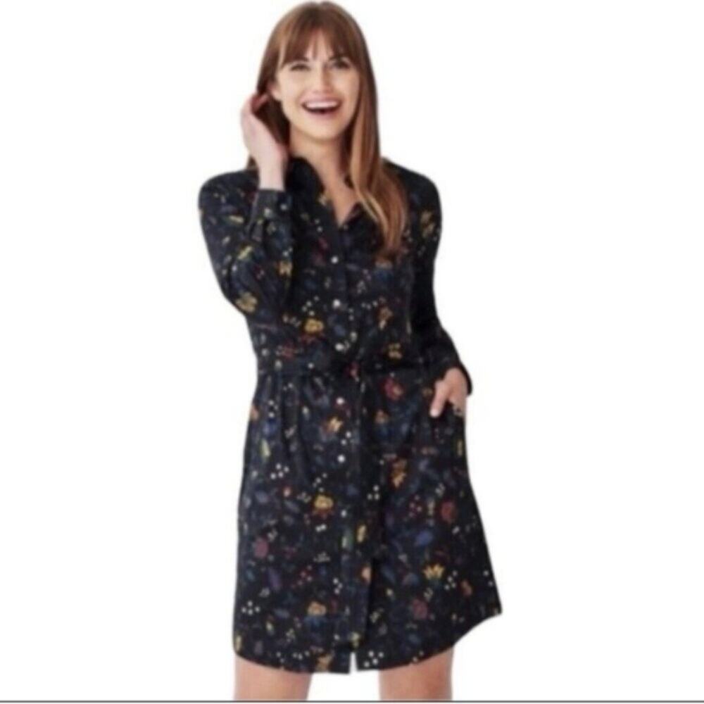 Untuckit Black Floral Ellery Waist Tie Shirt Dress Sz.2